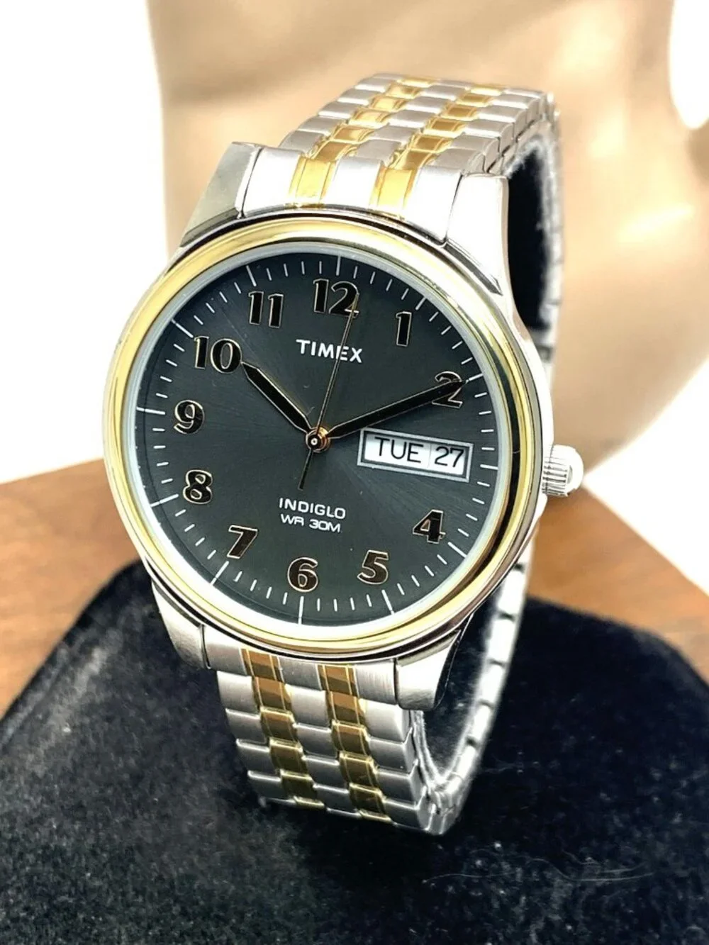 Timex Men's Watch T26481 Quartz 35mm Gray Dial Indiglo Two Tone Stretched Band